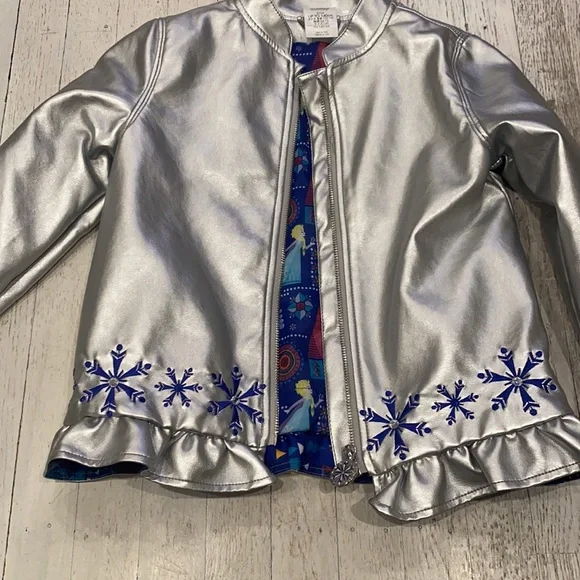 Disney Frozen faux leather silver metallic Jacket rhinestone embe…